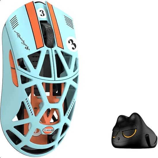 Mouse Gamer Wlmouse Beast X Mini Pro Magnesium Dongle 8K Sem Fio Omron Opticals Solid Sides - Azul/Laranja