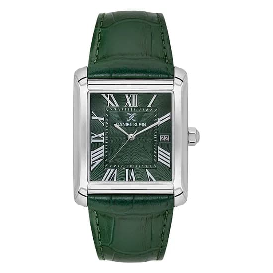 Relógio Analógico Masculino Daniel Klein DK.1.13909-3 Premium Gents / Pulseira de Couro Genuino - Prata/Verde