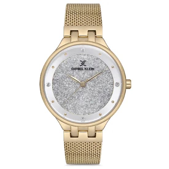 Relógio Analógico Feminino Daniel Klein DK.1.12683-7 Premium Ladies / Pulseira de Aço Inoxidável - Dourado/Prata Glitter