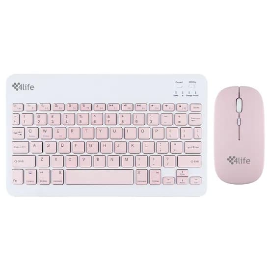 Mini Teclado Magnético + Mouse 4LIFE Wireless Keyboard FL030PK com Bluetooth - Pink