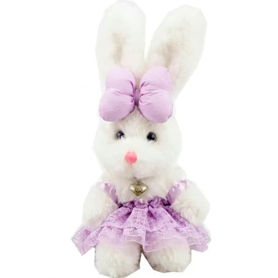 Peluche Coelho MZ-320 18CM com Vestido Lilás