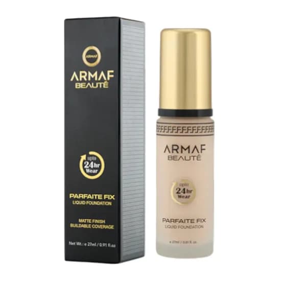Base Facial Armaf Beauté Parfaite Fix Liq Foundation Coverage 24 HR Porcelain 27ML