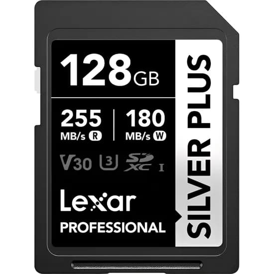Cartão de Memória SD Lexar Professional Silver Plus 255-180 MB/s C10 U3 V30 Uhs-I 128 GB - (LSDSIPL128G-BNNNG)