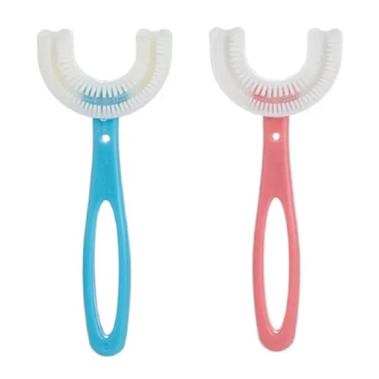 Escova de Dentes de Silicone Infantil Formato Em U 360º Grande - Cores: Azul Ou Rosa