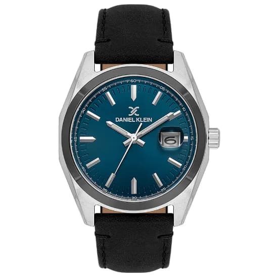 Relogio Analógico Masculino Daniel Klein DK.1.14138-4 Premium Gents / Pulseira de Couro - Preto/Prata/Azul