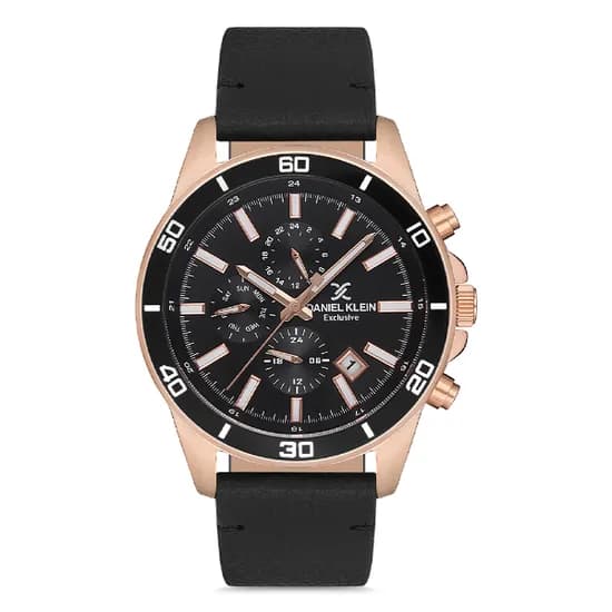 Relogio Analógico Masculino Daniel Klein DK.1.12736-3 Exclusive Gents / Pulseira de Couro Genuino - Preto/Rose Gold