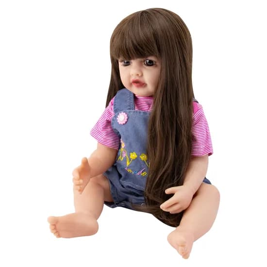 Boneca Baby Reborn V-36 - 55CM - Silicone - Macacão Azul Florido