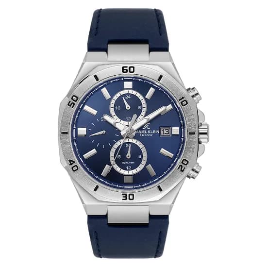 Relogio Analógico Masculino Daniel Klein DK.1.14003-2 Exclusive Gent / Pulseira de Couro - Azul/Prata