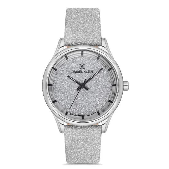 Relógio Analógico Feminino Daniel Klein DK.1.12667-1 Premium Ladies / Pulseira de Couro - Prata Glitter