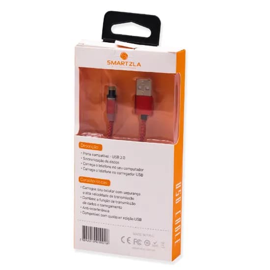 Cabo USB-A/USB-Lightning Smartzla Magnetico 1 Metro / 2.4A / Carregamento Rapido - Vermelho