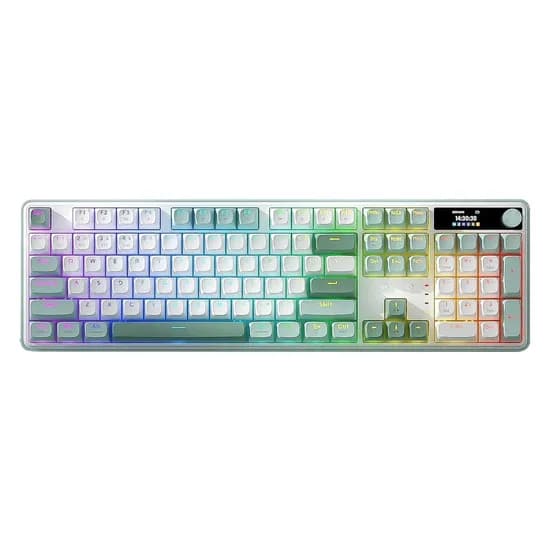 Teclado Gamer Redragon Wyvern K761 Pro K761WG RGB Sem Fio LCD - Branco e Verde