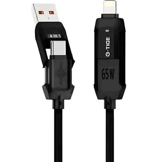 Cabo G-Tide Vida Colorida PC155-3 / 4 Em 1 / USB-C + Lightning + USB / 1.5 Metros / PVC - Preto