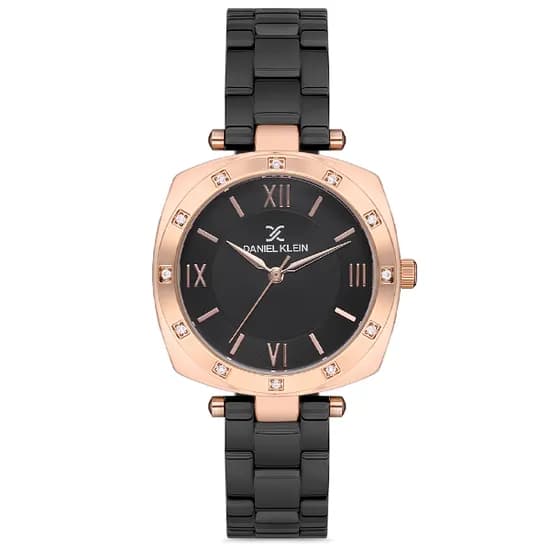 Relógio Analógico Feminino Daniel Klein DK.1.12688-6 Premium Ladies / Pulseira de Aço Inoxidável - Preto/Rose Gold