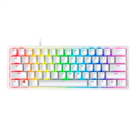 Teclado Gamer Mecânico Razer Huntsman Mini, RGB 60% USB-C, Switch Razer Clicky Roxo, Inglês, Branco Mercury