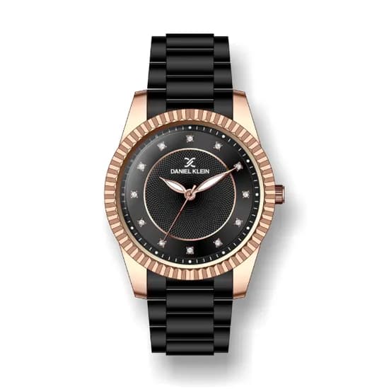 Relógio Analógico Feminino Daniel Klein Premium DK.1.12262-5 - Preto e Rosa Ouro