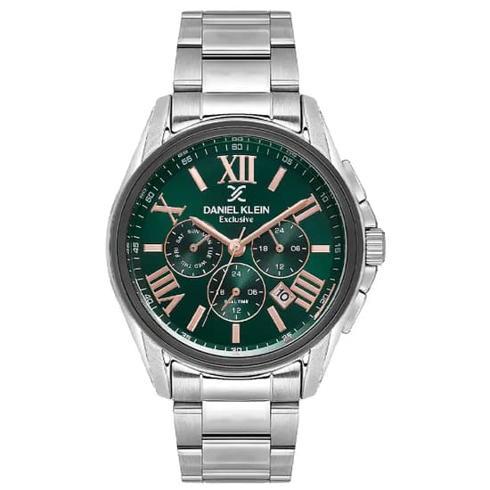 Relogio Analógico Masculino Daniel Klein DK.1.14222-3 Exclusive Gents / Pulseira de Aço Inoxidável - Prata/Verde