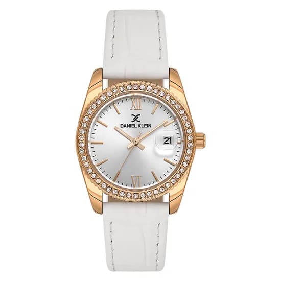Relogio Analogico Feminino Daniel Klein DK.6.14030-6 Premium Lady / Pulseira de Couro - Branco/Dourado