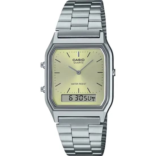 Relógio Casio Vintage AQ-230A-9AMQYDF Analógico/Digital Unissex - Prata/Amarelo Sunray