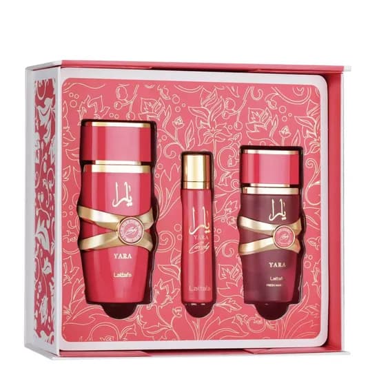 Lattafa Kit Yara Candy 100ML+12ML+ Hair Mist 50ML.