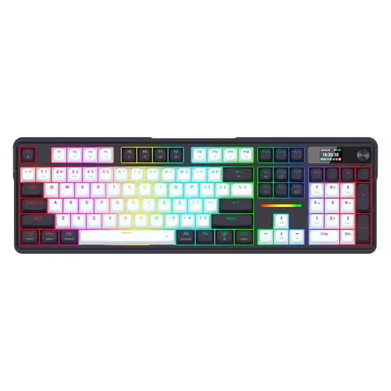 Teclado Gamer Redragon Terraflare Pro K762WP RGB Sem Fio - Branco e Preto