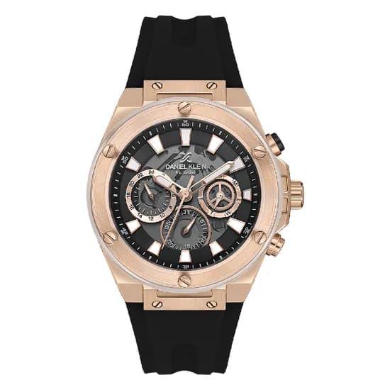 Relogio Analógico Masculino Daniel Klein DK.1.13889-5 Exclusive Gents / Pulseira de Silicone - Preto/Rose Gold