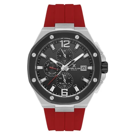 Relogio Analógico Masculino Daniel Klein DK.1.14092-3 Exclusive Gent / Pulseira de Silicone - Vermelho/Prata