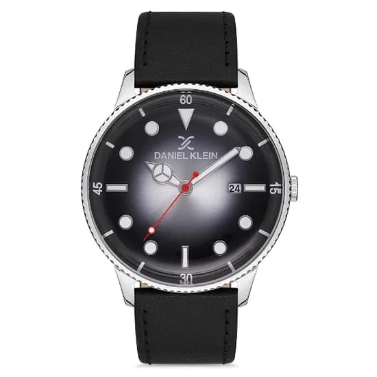 Relogio Analógico Masculino Daniel Klein DK.1.12668-1 Premium Gents / Pulseira de Couro Genuino - Preto/Prata