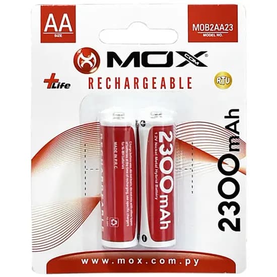 Pilha Recarregável AA Mox MOB2AA23 de 2.300 Mah 1.2V - 2 Unidades