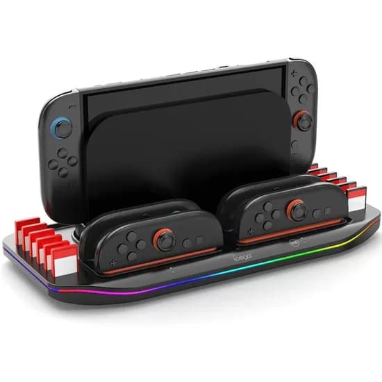 Carregador para Nintendo Switch 2 Multifuncional para 4 Joysticks com 12 Slots RGB
