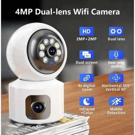 Câmera de Vigilância IP de 2MP de Tela Dupla Wifi 2K de Lente Bady Pet Detector de Segurança