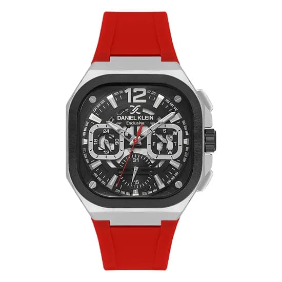 Relogio Analógico Masculino Daniel Klein DK.1.14008-6 Exclusive Gent / Pulseira de Silicone - Vermelho/Prata/Preto