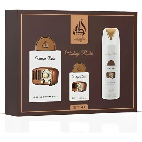 Kit Perfume Lattafa Pride Vintage Radio Edp 100ML + Spray 200ML + Miniatura 20ML - Masculino