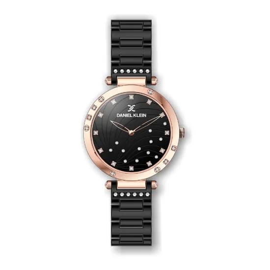 Relógio Analógico Feminino Daniel Klein Premium DK.1.12364-6 - Preto e Rosa Ouro