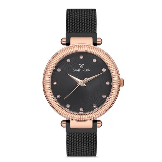 Relógio Analógico Feminino Daniel Klein DK.1.12709-7 Premium Ladies / Pulseira de Malha - Preto/Rose Gold