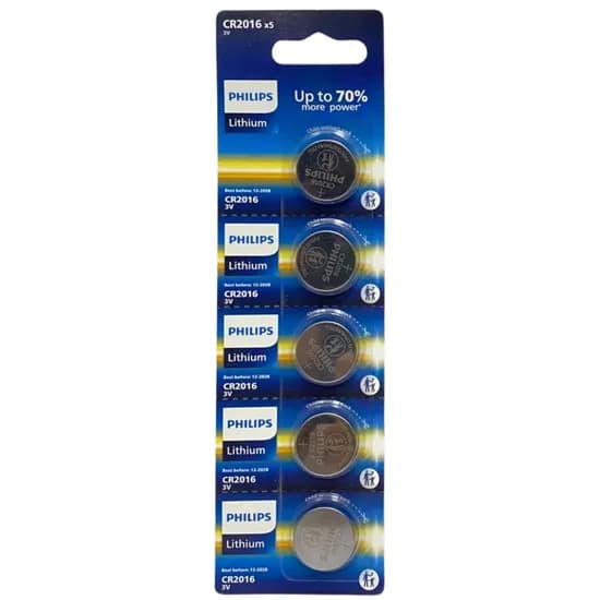 Pilha Botão Philips CR2016P5B/17 Lithium 3V (5 Unidades)