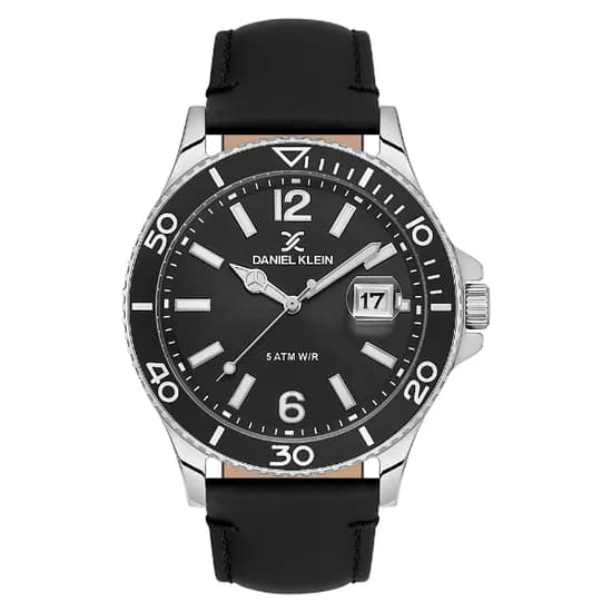 Relogio Analógico Masculino Daniel Klein DK.1.13905-1 Premium Gents / Pulseira de Couro Genuino - Preto/Prata