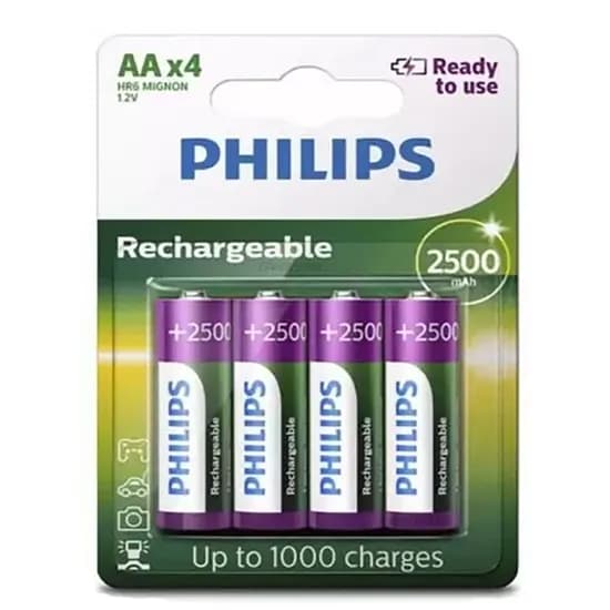 Pilha Recarregavel Philips AA 2500MAH 4 Pçs