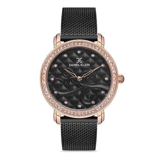 Relógio Analógico Feminino Daniel Klein DK.1.12730-5 Premium Ladies / Pulseira de Malha - Preto/Rose Gold