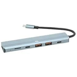 Hub USB-C 3.0 Mtek DS-91TC 9 Portas / HDMI / 3 USB 3.0 / RJ-45 / SD / USB-C / Áudio - Prata