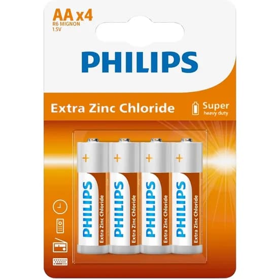 Pilha Philips AA Extra Zinc Chloride R6L4B/70 (4 Unidades)