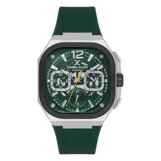 Relogio Analógico Masculino Daniel Klein DK.1.14008-5 Exclusive Gent / Pulseira de Silicone - Verde/Prata/Preto