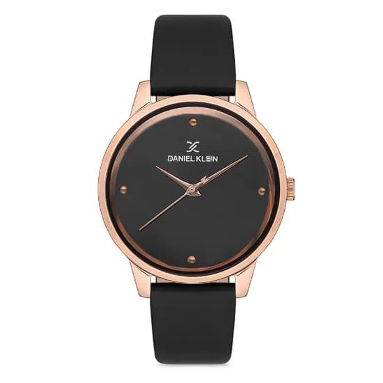 Reloj Analógico Femenino Daniel Klein DK.1.12685-5 Premium Ladies / Pulsera de Cuero Genuino - Preto/Rose Gold