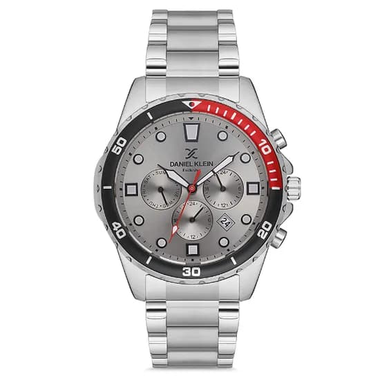 Relogio Analógico Masculino Daniel Klein DK.1.12680-1 Exclusive Gents / Pulseira de Aço Inoxidável - Prata/Preto/Vermelho