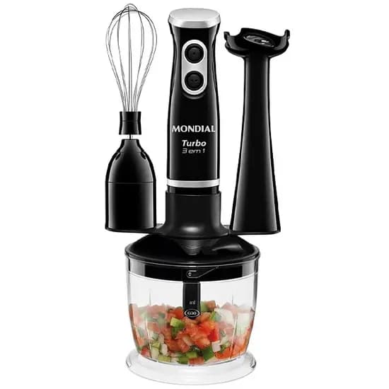 Mixer Mondial Turbo M-14 400 Watts + Batedor Fuê + Processador de Alimentos 127V ~ 60HZ - Preto