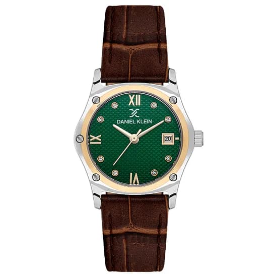 Relogio Analogico Feminino Daniel Klein DK.1.14270-4 Premium Lady / Pulseira de Couro - Marrom/ Prata/ Gold/ Verde