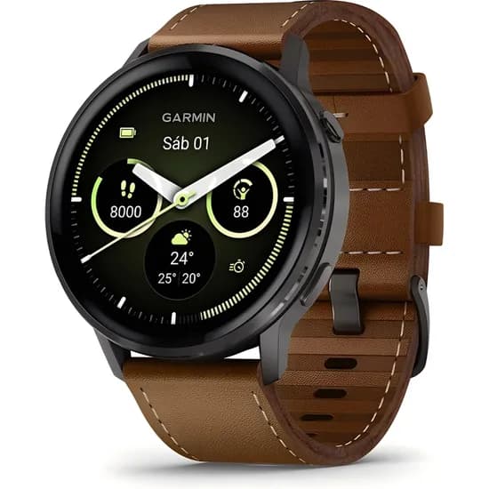 Relógio Smartwatch Garmin Venu 4 45 MM - Slate/Leather Brown (010-03014-03) + Pulseira de Silicone