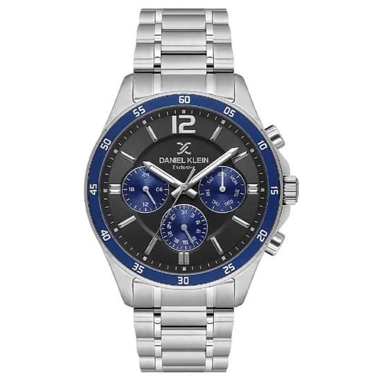 Relogio Analógico Masculino Daniel Klein DK.1.13972-4 Exclusive Gent / Pulseira de Aço Inoxidável - Prata/Preto/Azul