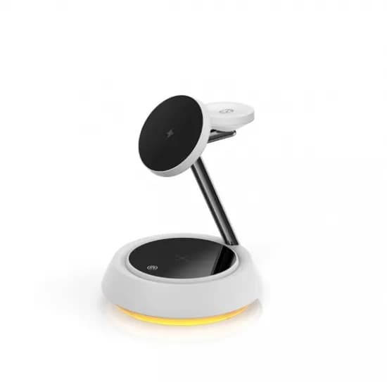 Carregador Wiwu WI-W002 Power Air, 3 Em 1, Touch, Luz Noturna, 15W 2A, s/Fio - Branco|