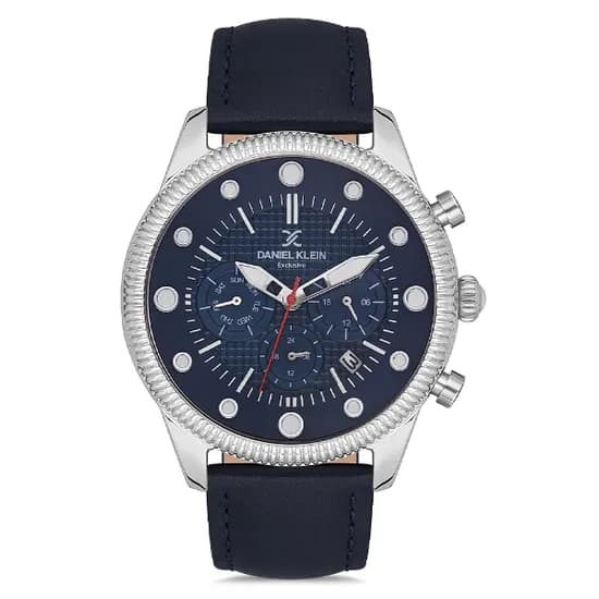 Relogio Analógico Masculino Daniel Klein DK.1.12723-2 Exclusive Gents / Pulseira de Couro Genuino - Azul Marinho/Prata