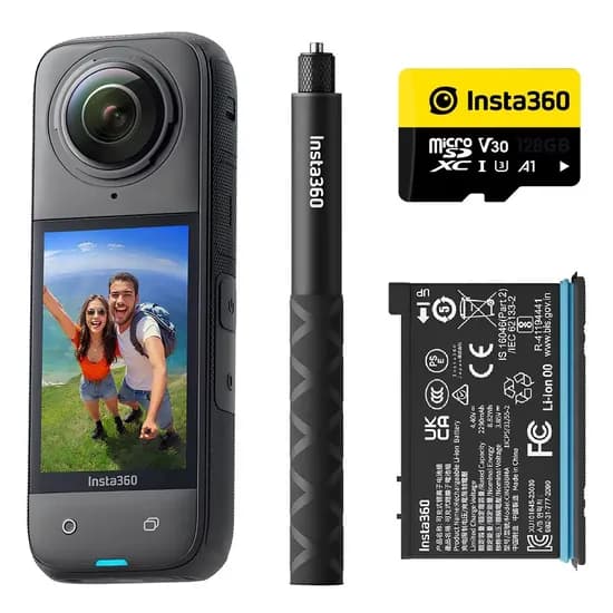 Kit Câmera de Ação INSTA360 X4 Adventure Bundle Cinsabma - 72MP - 8K - À Prova D'Água - Preto
